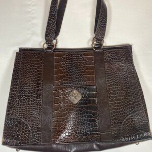 Coldwater Creek Faux Crocodile Leather Tote Brown Shoulder Bag